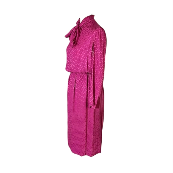 Vintage Oscar De La Renta Pink Jacquard Dotted Silk Dress - Picture 3 of 5